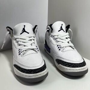 Jordan Kids White and Black Sneakers with Purple Accents